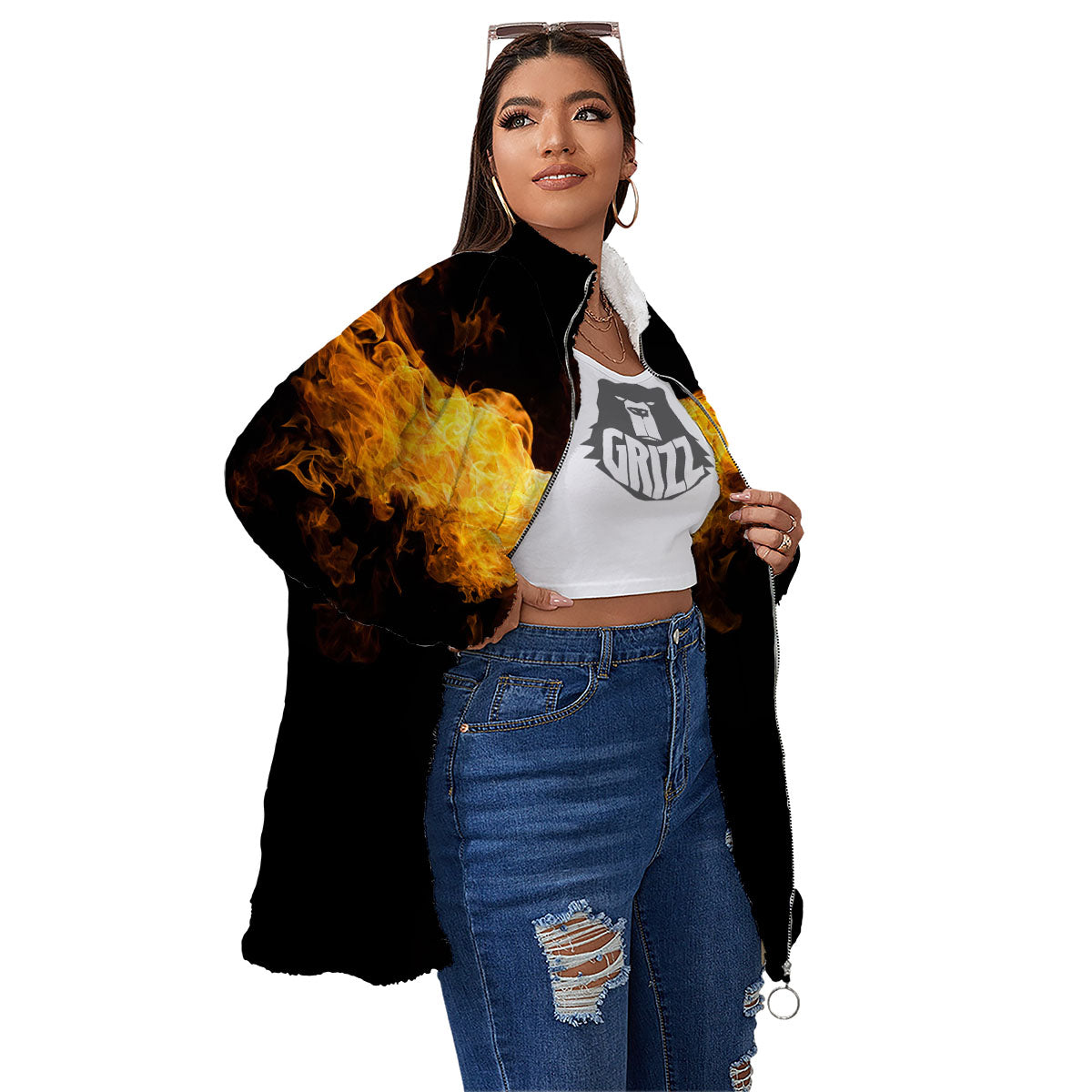 Firebird Phoenix Print Women's Sherpa Jacket-grizzshop