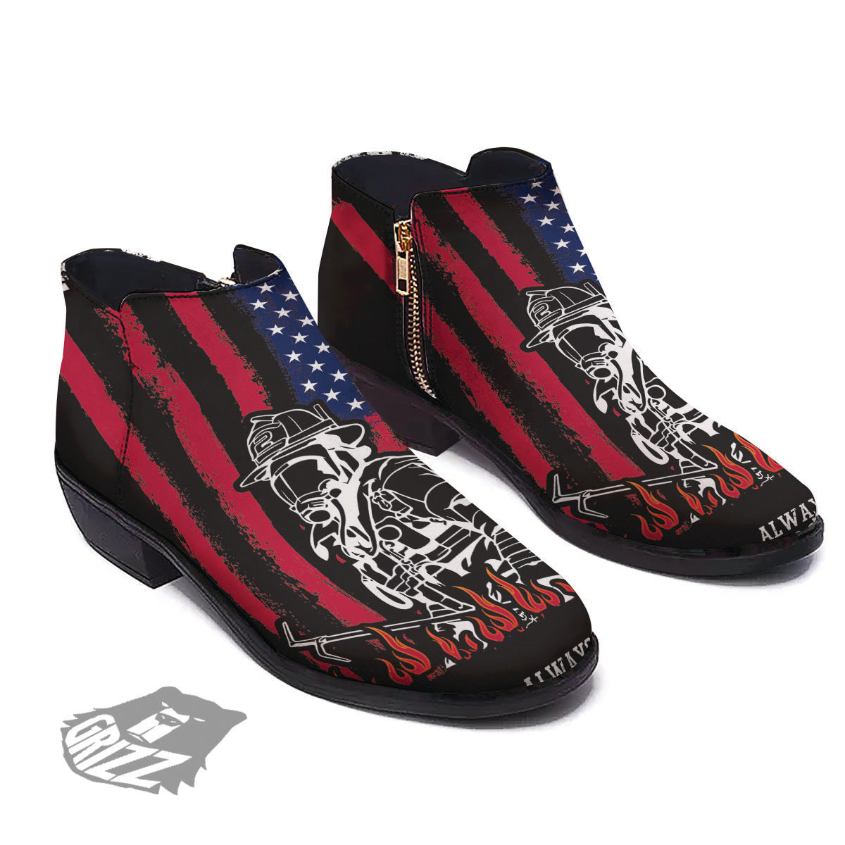 Firefighter Emblem American Print Ankle Boots-grizzshop