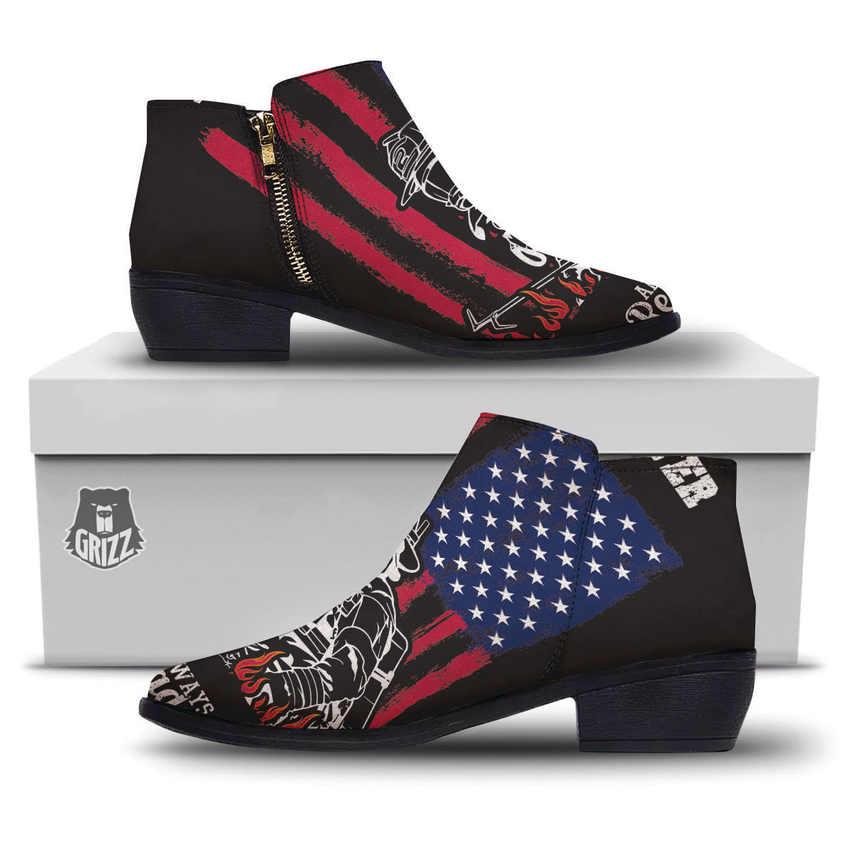 Firefighter Emblem American Print Ankle Boots-grizzshop