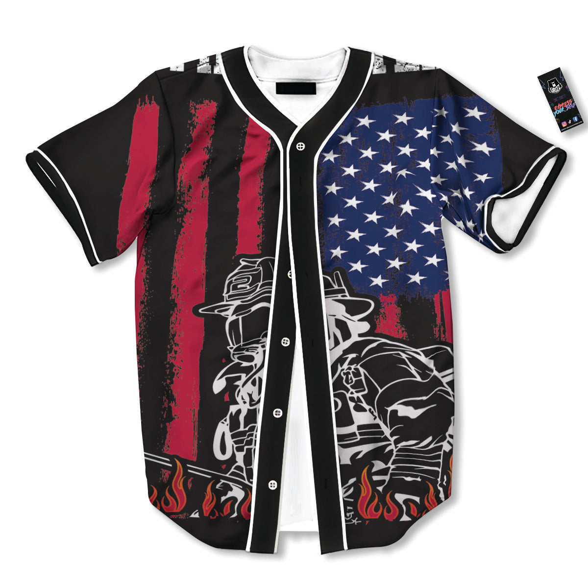 Firefighter Emblem American Print Baseball Jersey-grizzshop