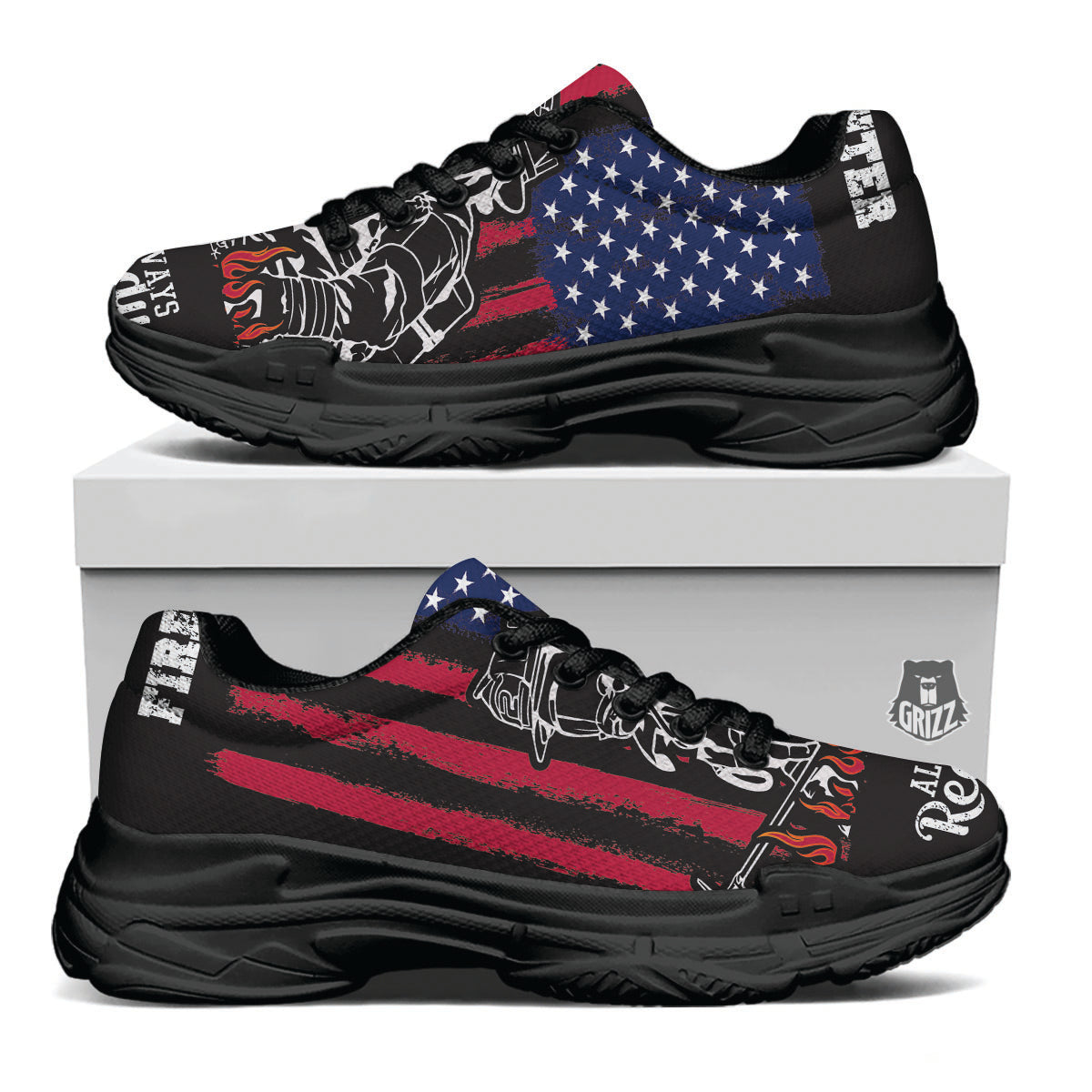 Firefighter Emblem American Print Black Chunky Shoes-grizzshop