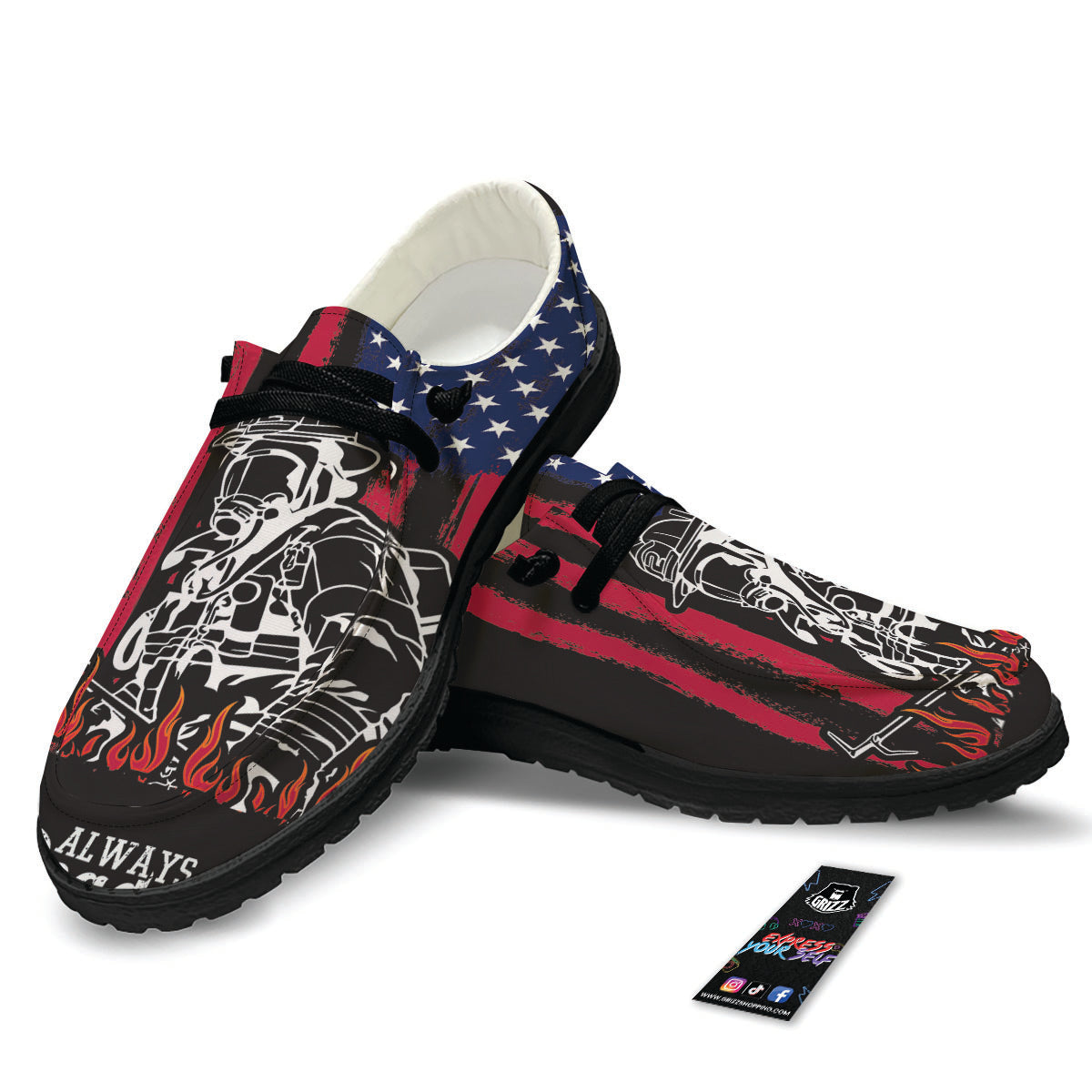 Firefighter Emblem American Print Black Loafers-grizzshop