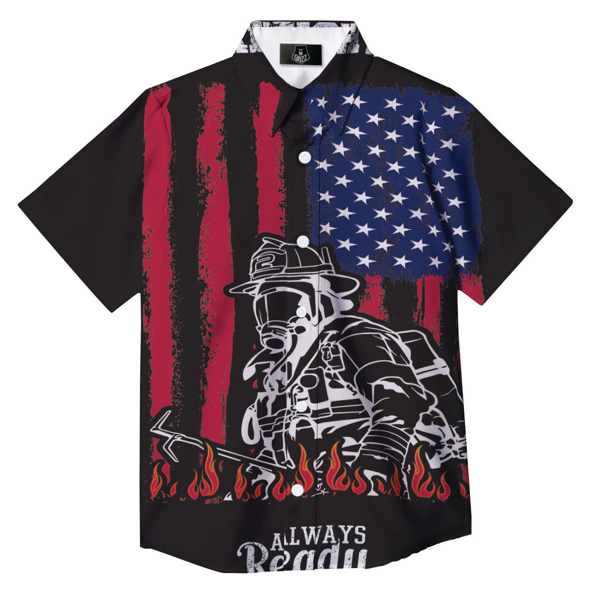 Firefighter Emblem American Print Button Up Shirt-grizzshop