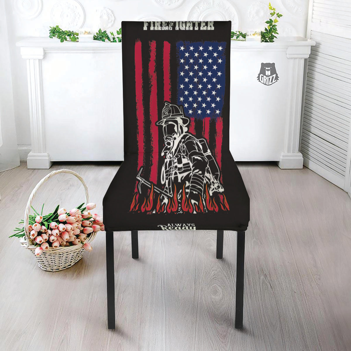 Firefighter Emblem American Print Dining Chair Slipcover-grizzshop