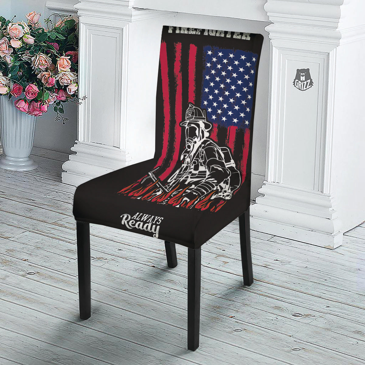 Firefighter Emblem American Print Dining Chair Slipcover-grizzshop