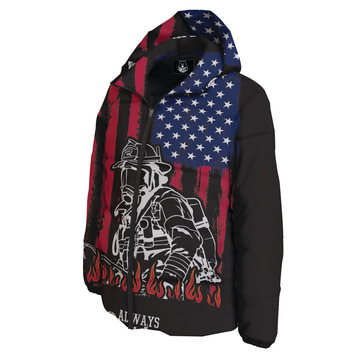 Firefighter Emblem American Print Down Jacket-grizzshop