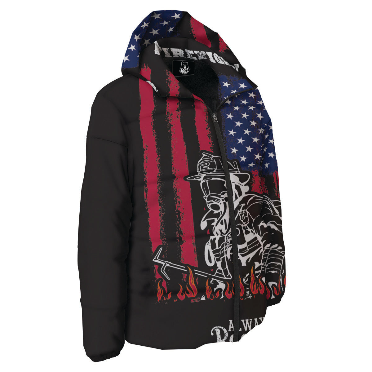 Firefighter Emblem American Print Down Jacket-grizzshop