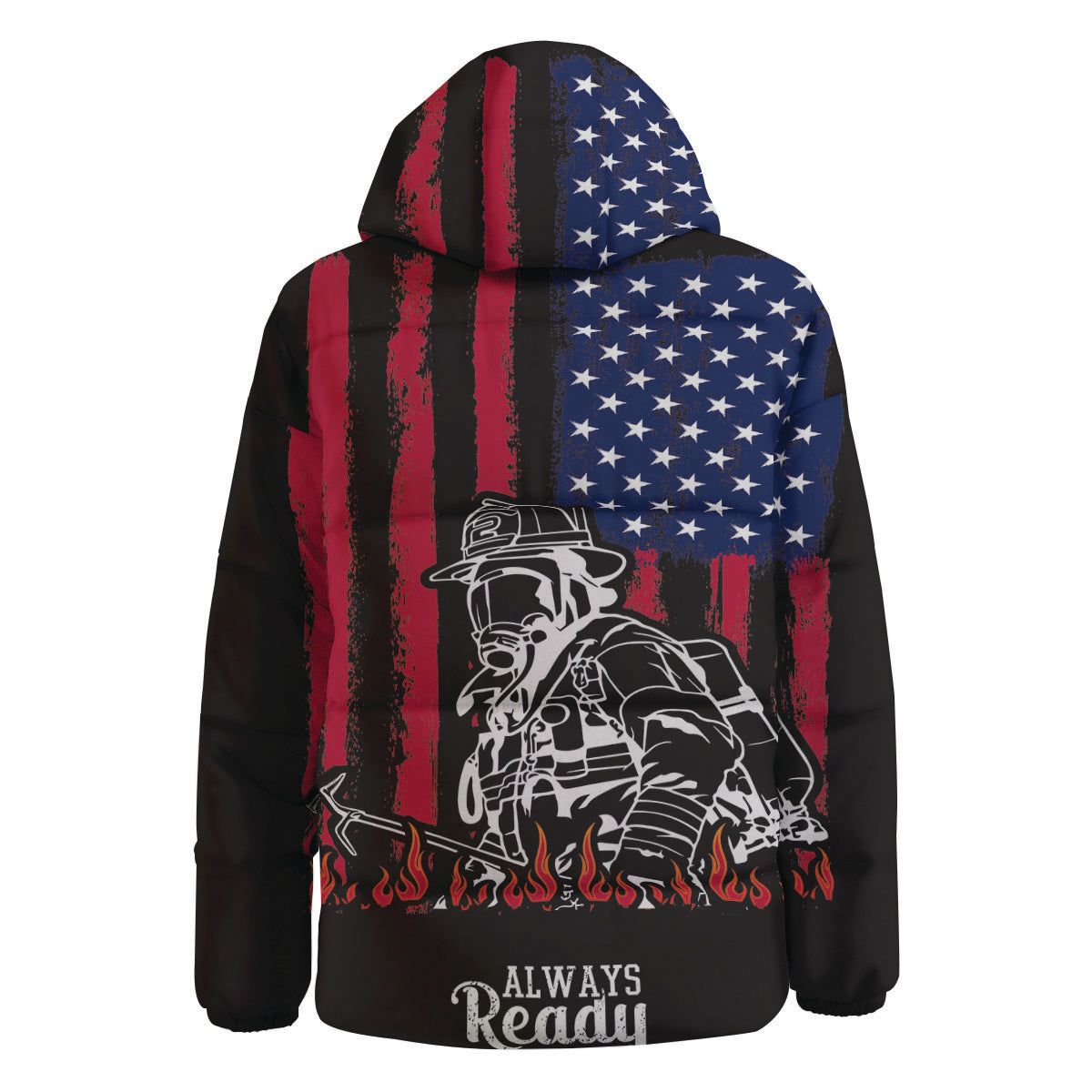 Firefighter Emblem American Print Down Jacket-grizzshop