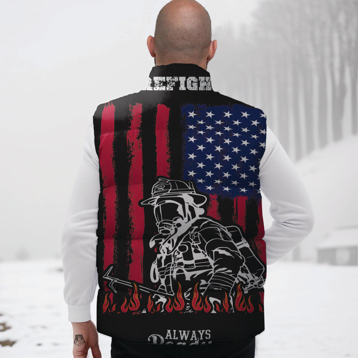 Firefighter Emblem American Print Down Vest