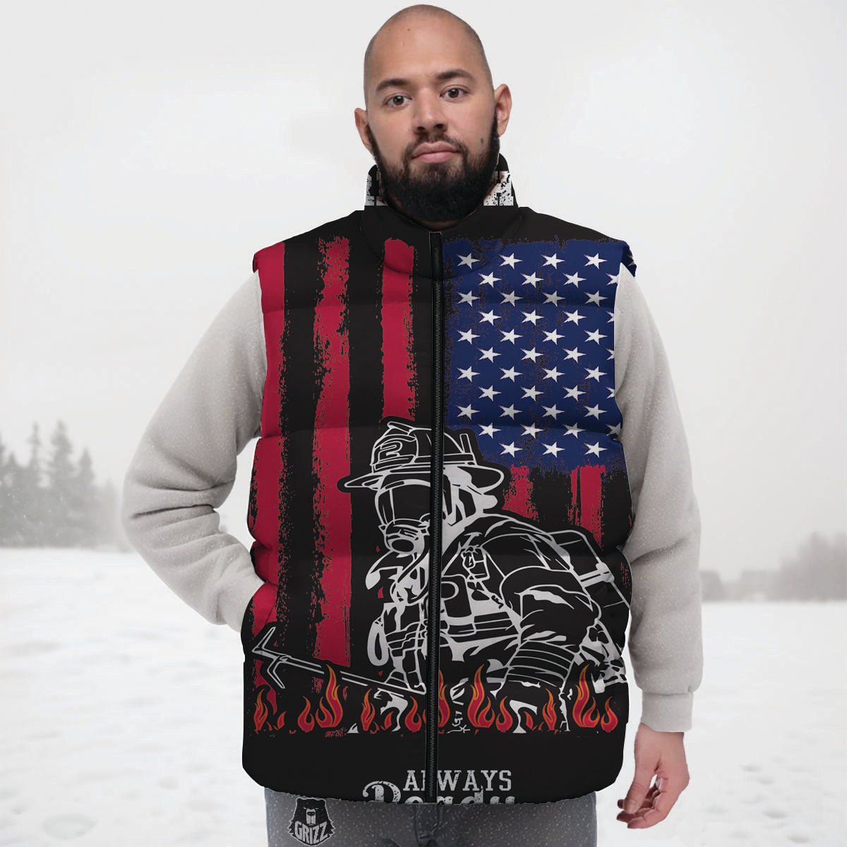 Firefighter Emblem American Print Down Vest