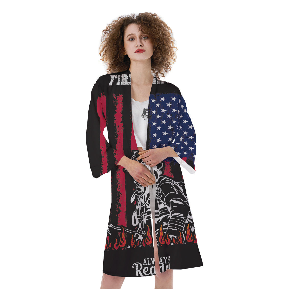 Firefighter Emblem American Print Kimono-grizzshop