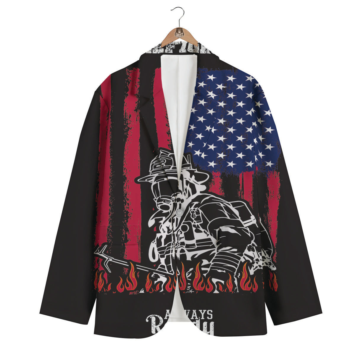 Firefighter Emblem American Print Men's Blazer-grizzshop