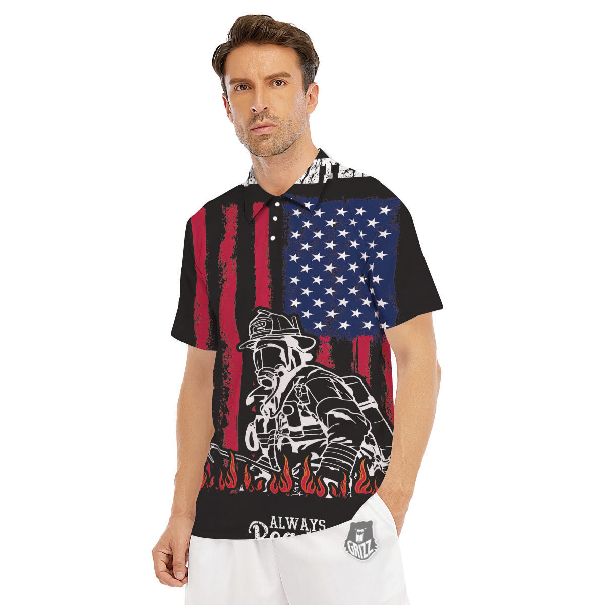 Firefighter Emblem American Print Men's Golf Shirts-grizzshop