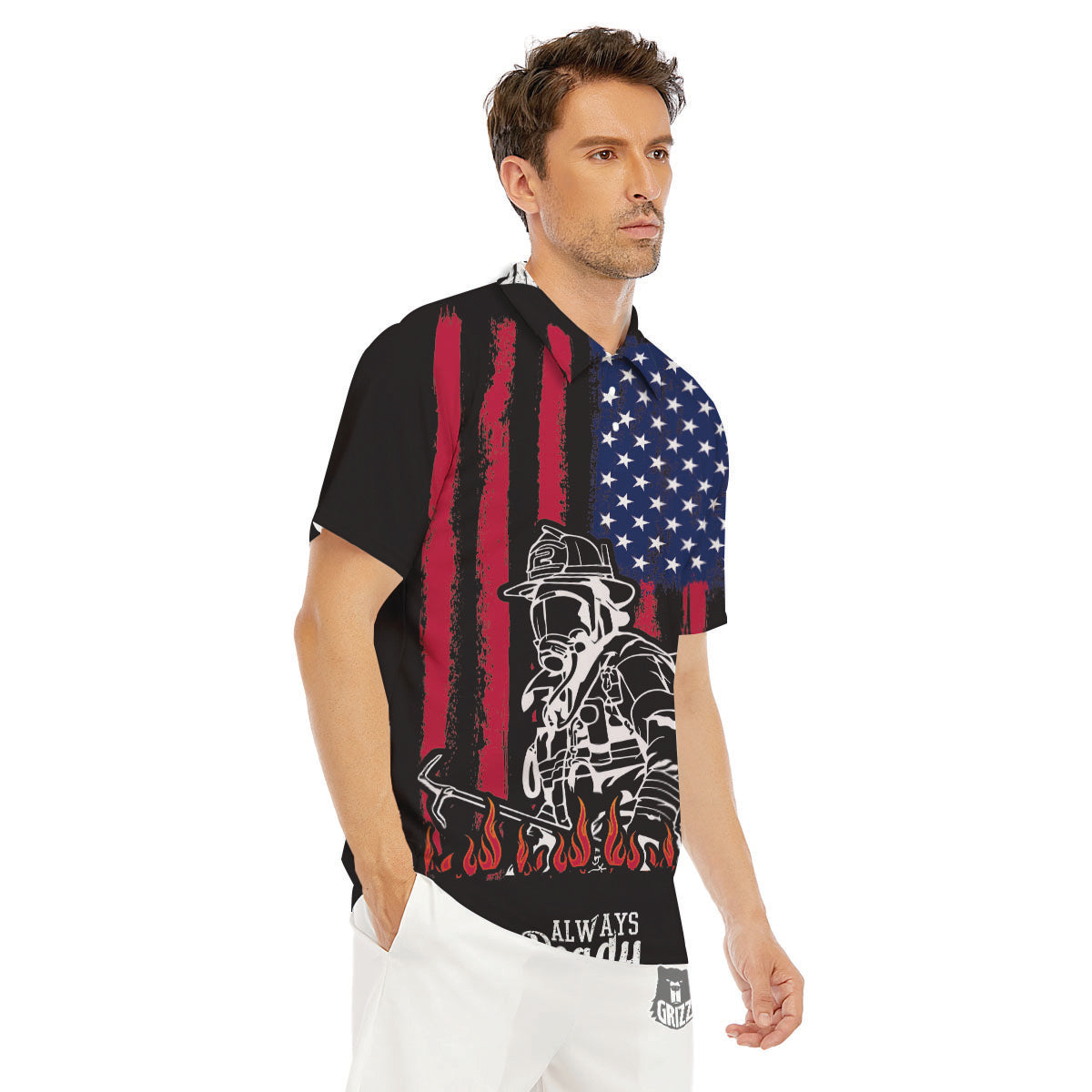 Firefighter Emblem American Print Men's Golf Shirts-grizzshop