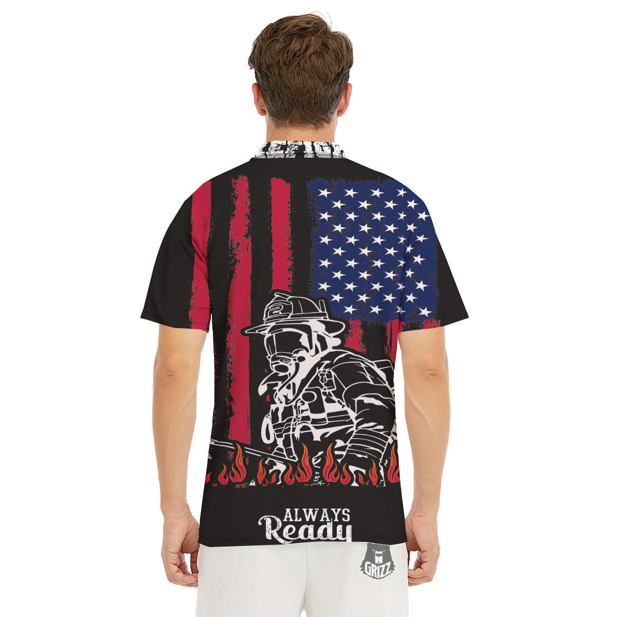 Firefighter Emblem American Print Men's Golf Shirts-grizzshop