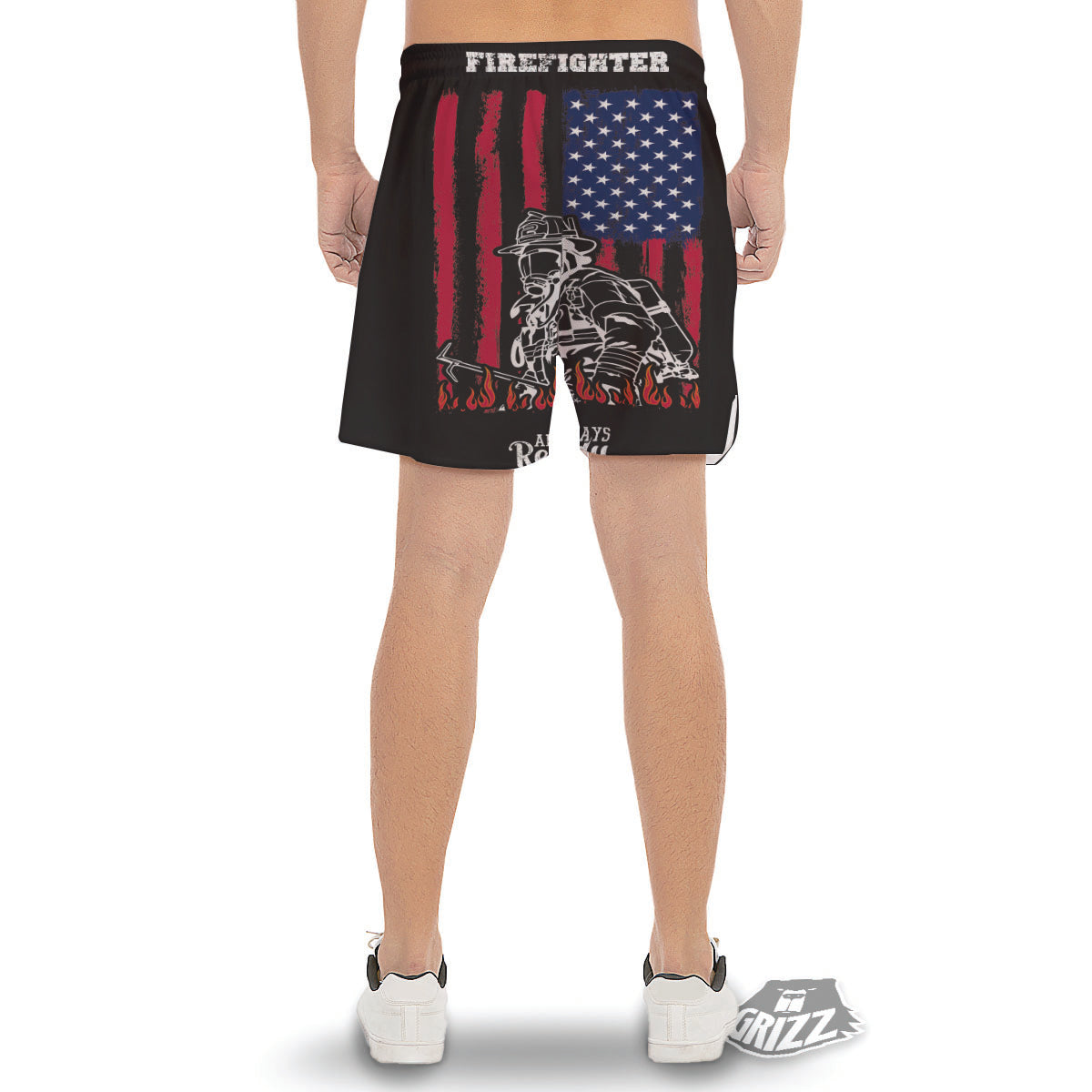 Firefighter Emblem American Print Men's Gym Shorts-grizzshop