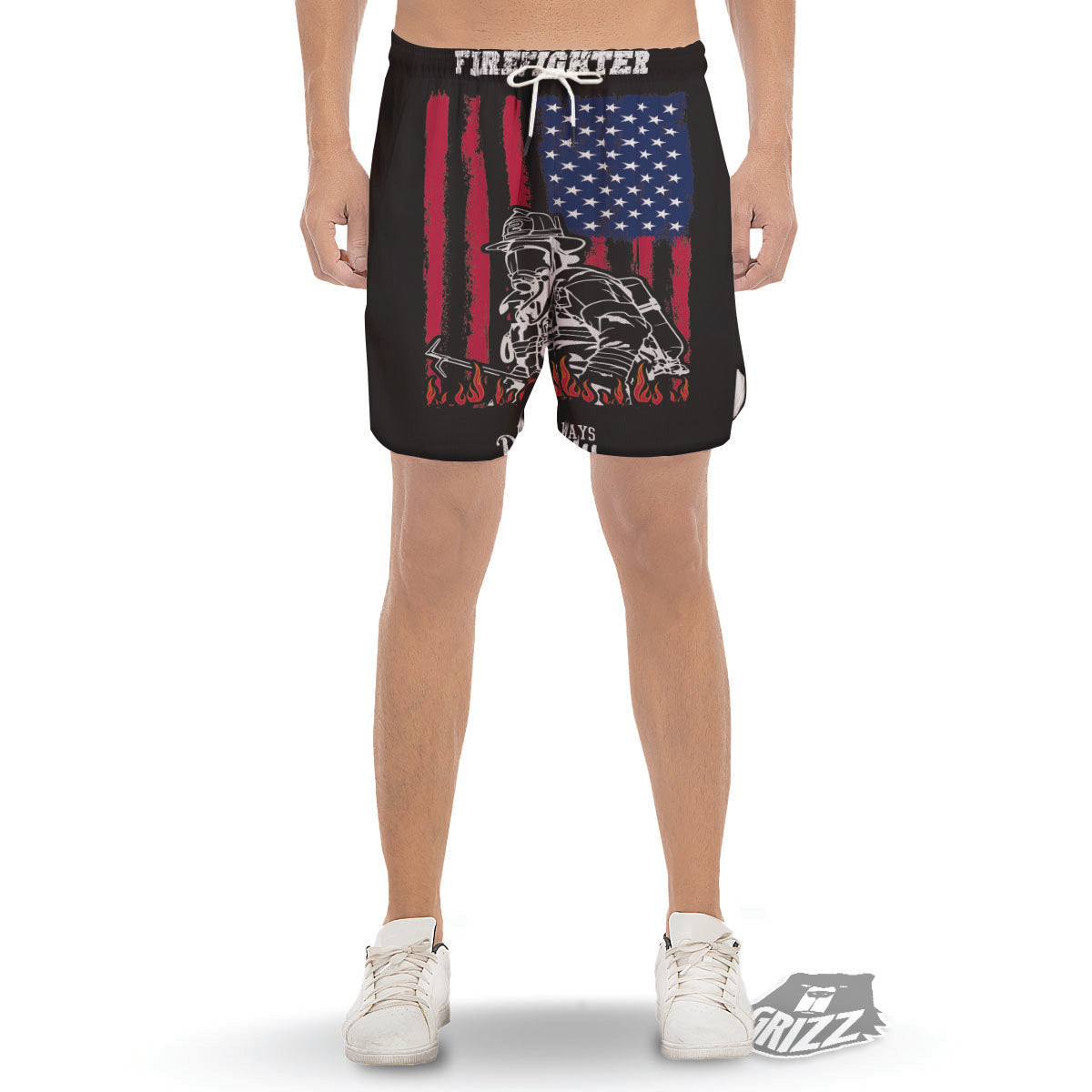 Firefighter Emblem American Print Men's Gym Shorts-grizzshop