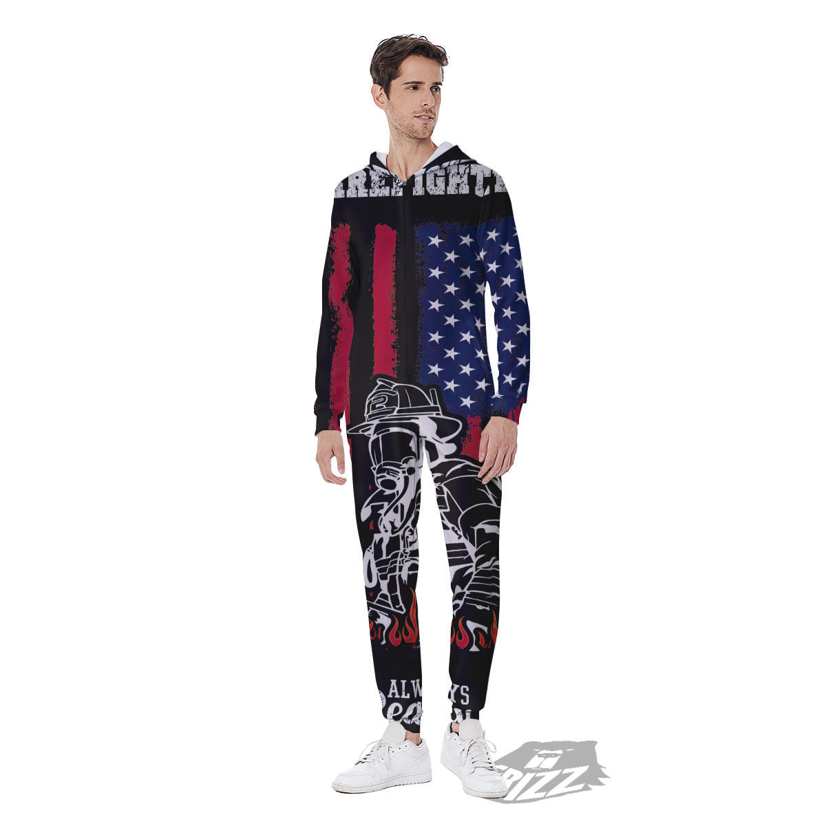 Firefighter Emblem American Print Men's Jumpsuit-grizzshop