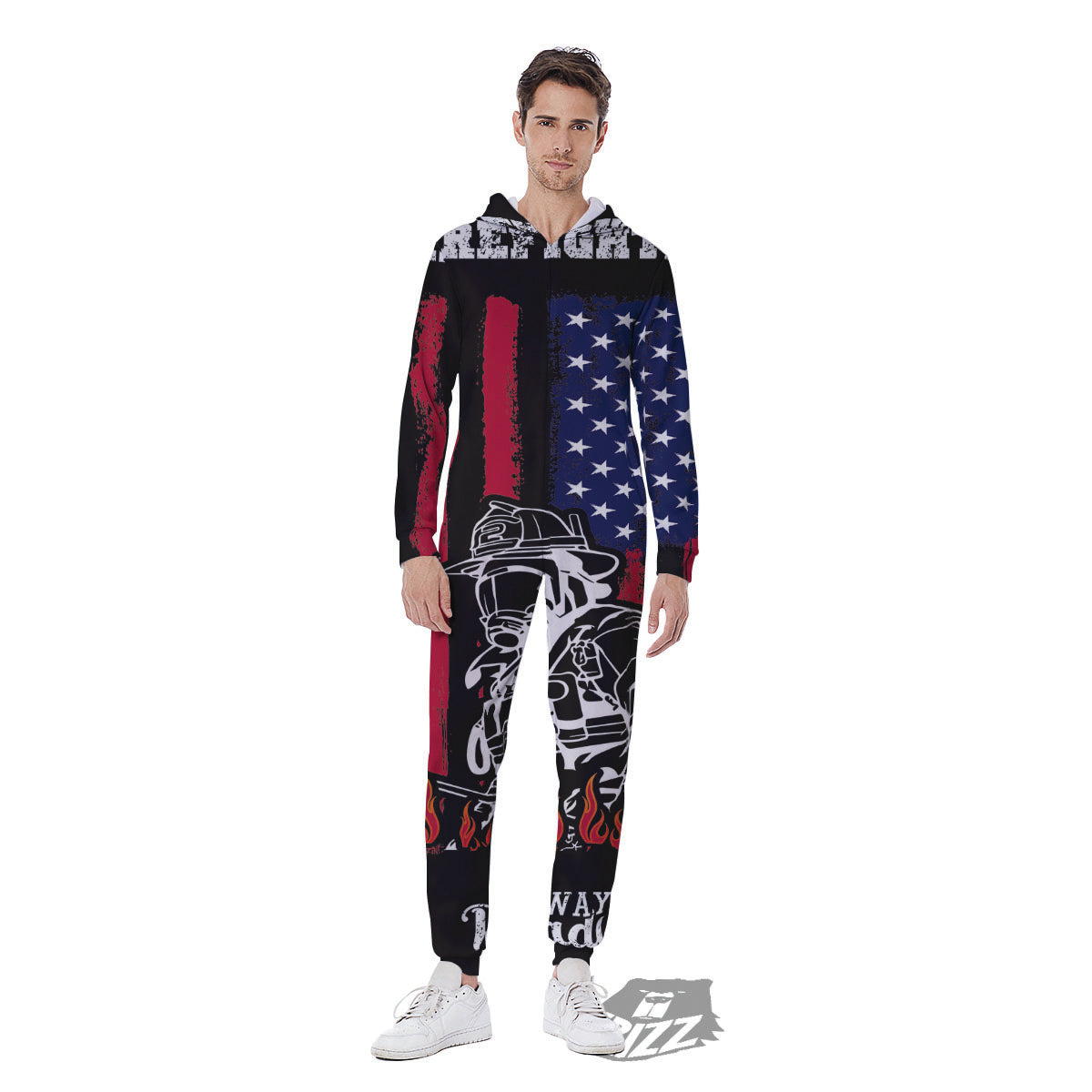 Firefighter Emblem American Print Men's Jumpsuit-grizzshop