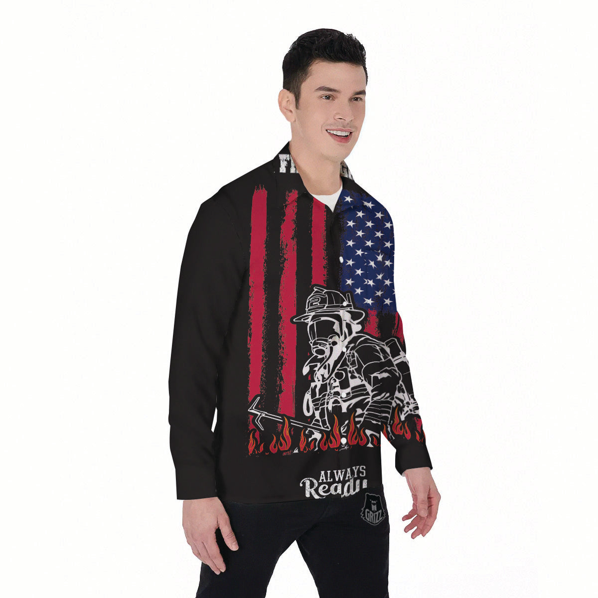 Firefighter Emblem American Print Men's Long Sleeve Shirts-grizzshop