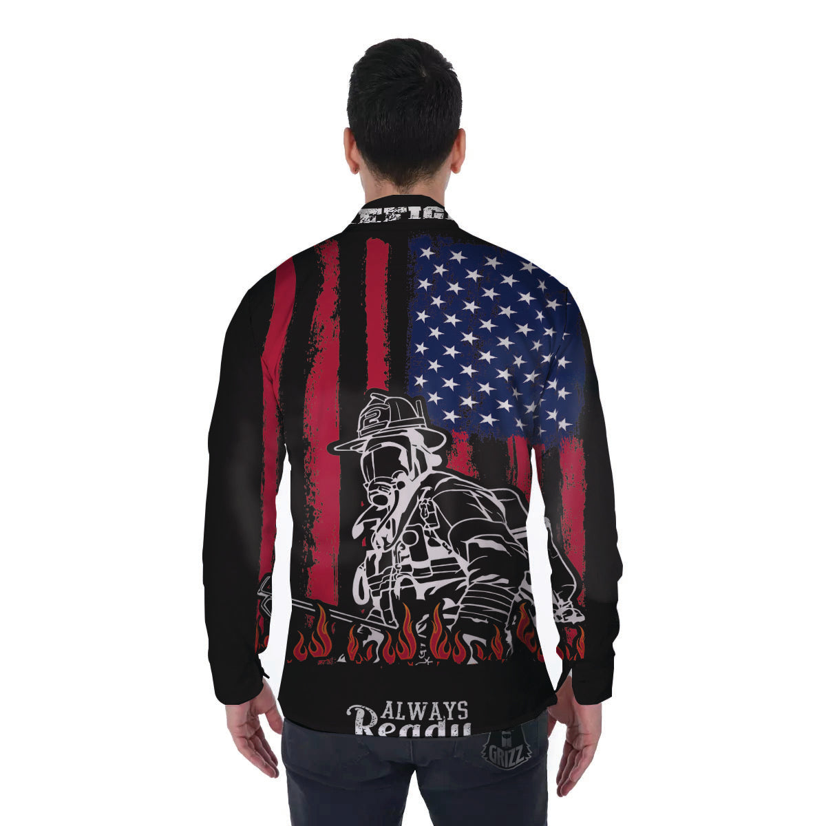 Firefighter Emblem American Print Men's Long Sleeve Shirts-grizzshop