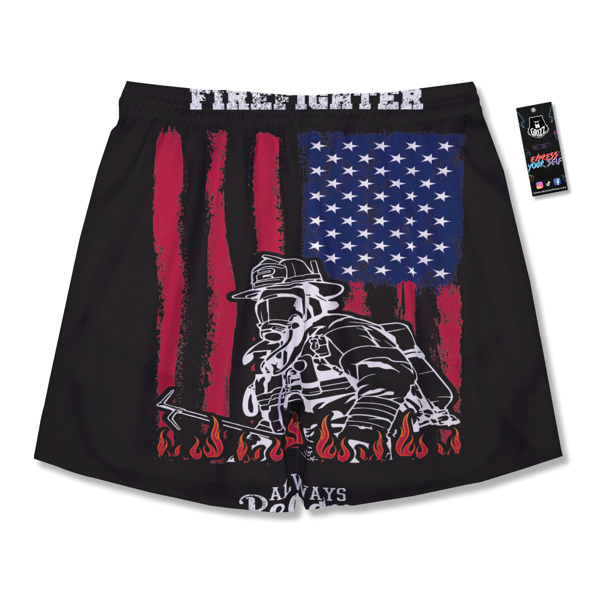Firefighter Emblem American Print Men's Running Shorts-grizzshop