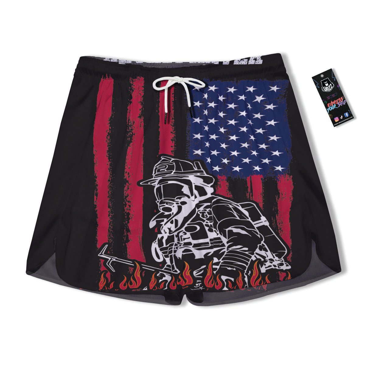 Firefighter Emblem American Print Men's Running Shorts-grizzshop