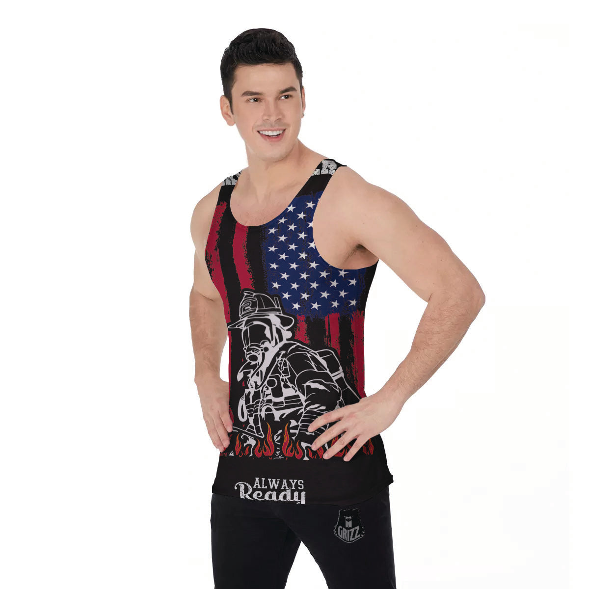 Firefighter Emblem American Print Men's Tank Top-grizzshop