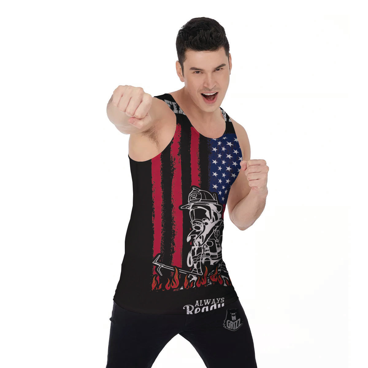 Firefighter Emblem American Print Men's Tank Top-grizzshop