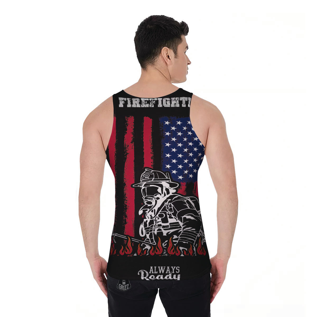 Firefighter Emblem American Print Men's Tank Top-grizzshop