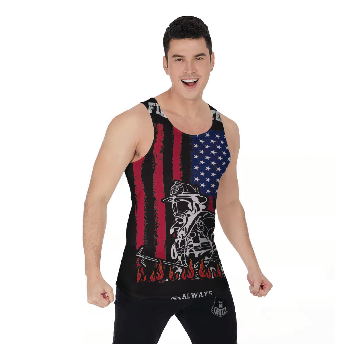 Firefighter Emblem American Print Men's Tank Top-grizzshop