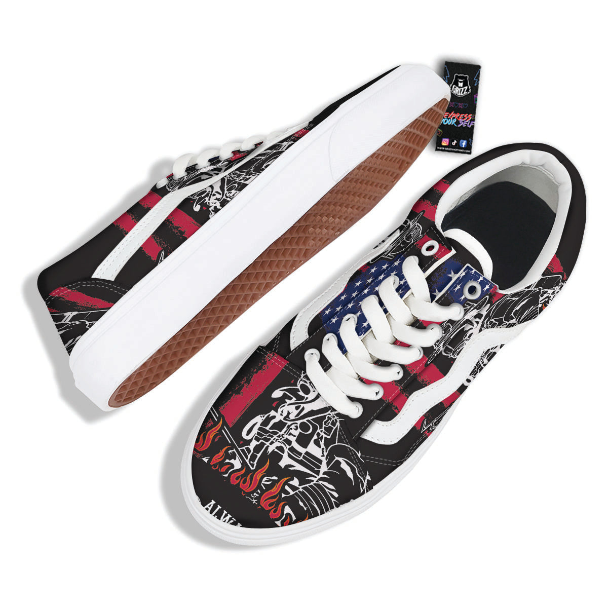 Firefighter Emblem American Print Skate Shoes-grizzshop
