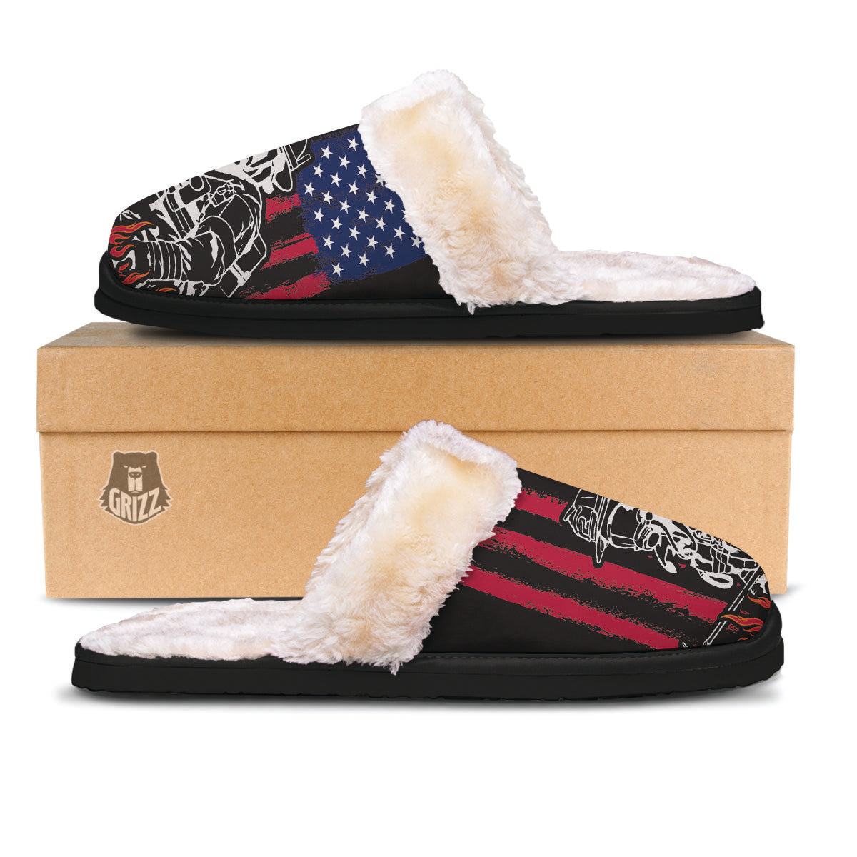 Firefighter Emblem American Print Slippers-grizzshop