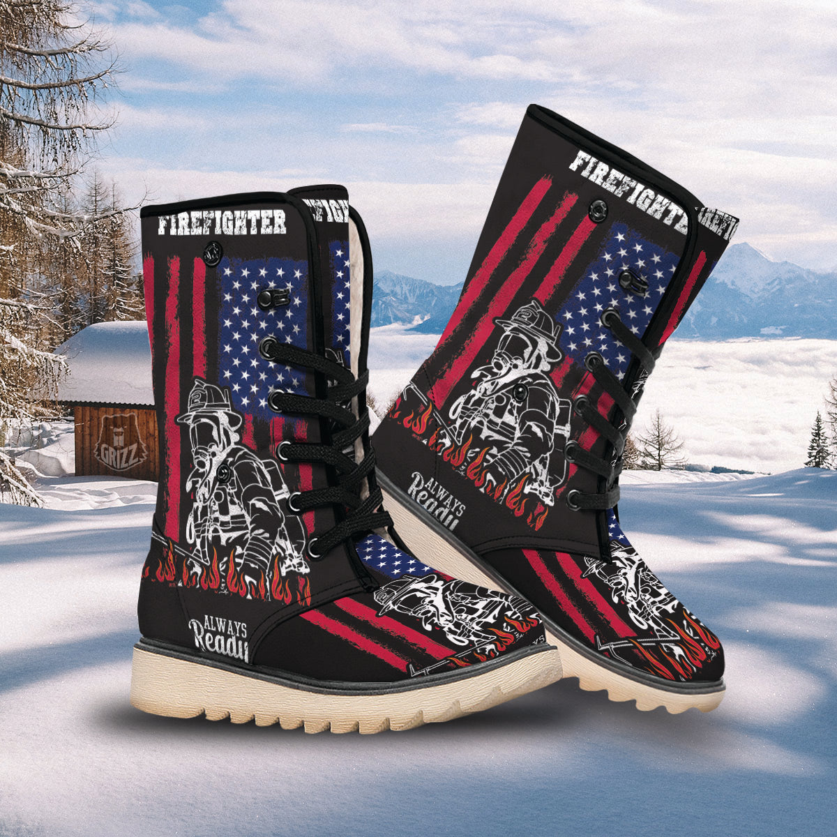 Firefighter Emblem American Print Snow Boots-grizzshop