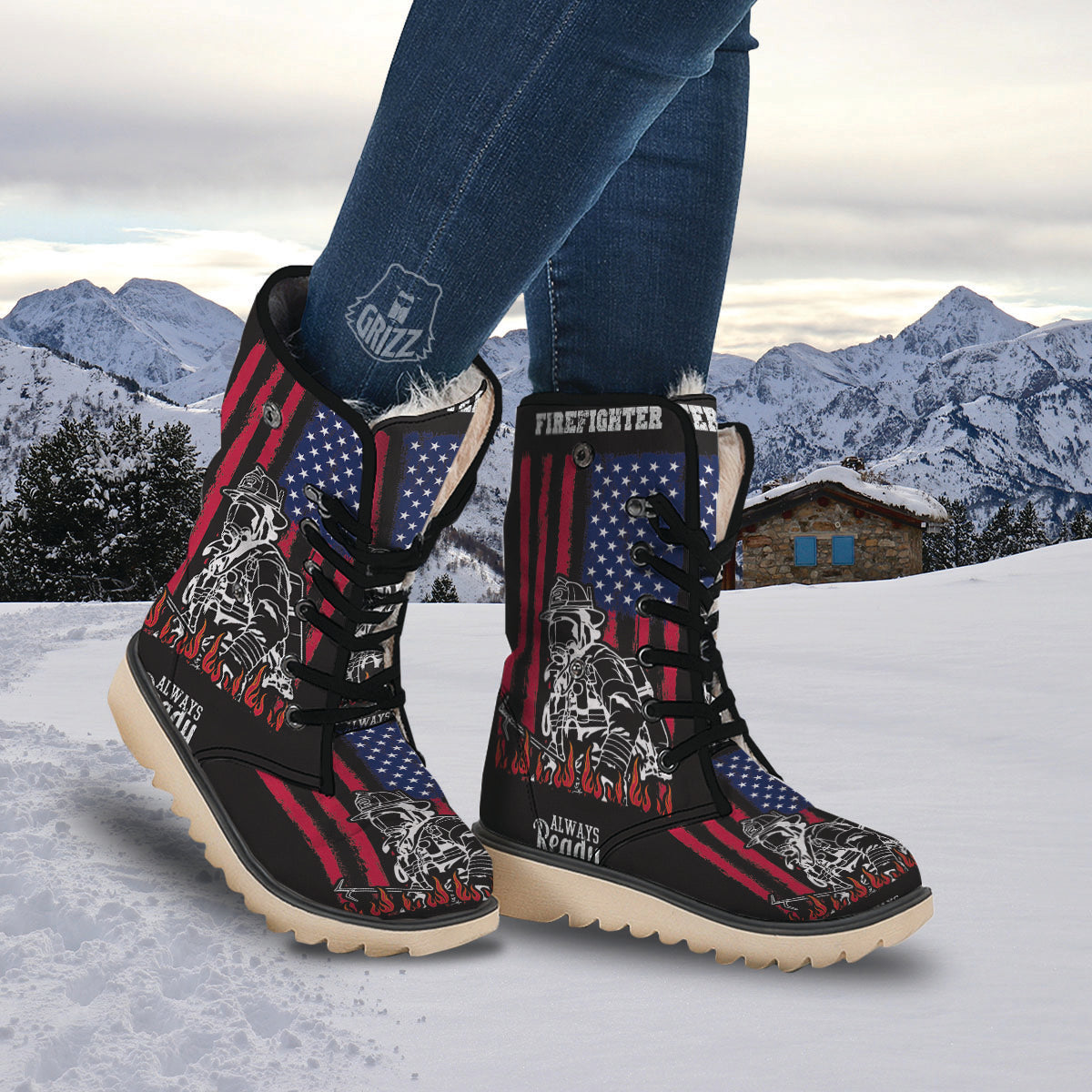 Firefighter Emblem American Print Snow Boots-grizzshop