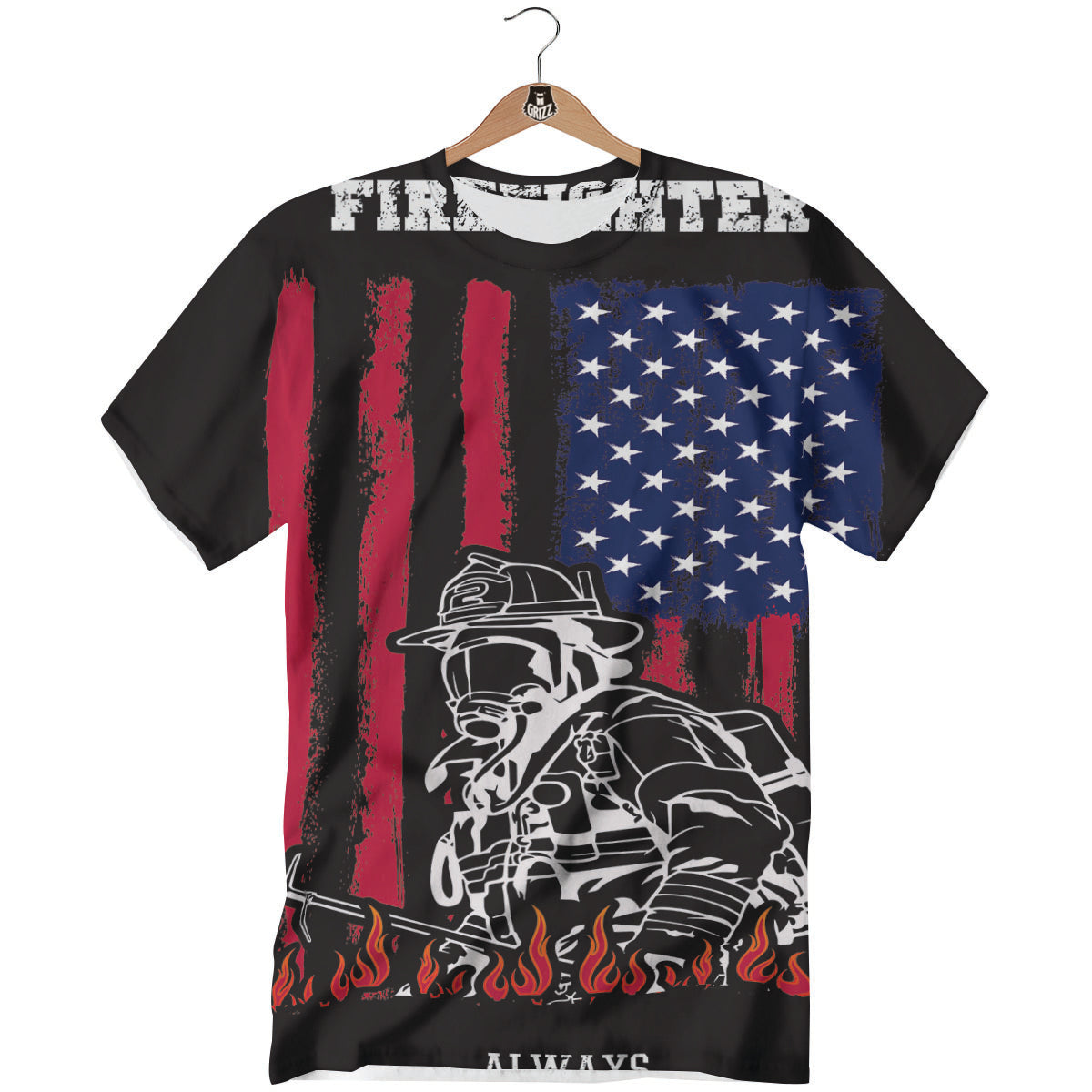 Firefighter Emblem American Print T-Shirt-grizzshop