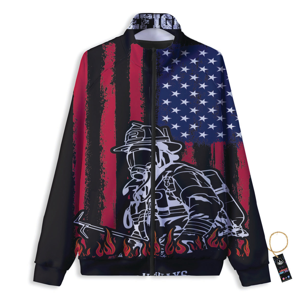 Firefighter Emblem American Print Track Jacket-grizzshop