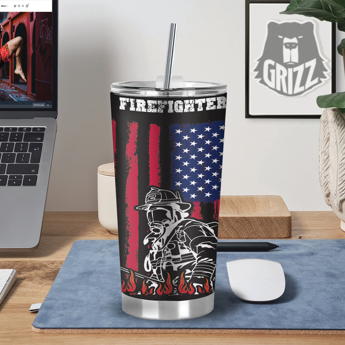 Firefighter Emblem American Print Tumbler-grizzshop