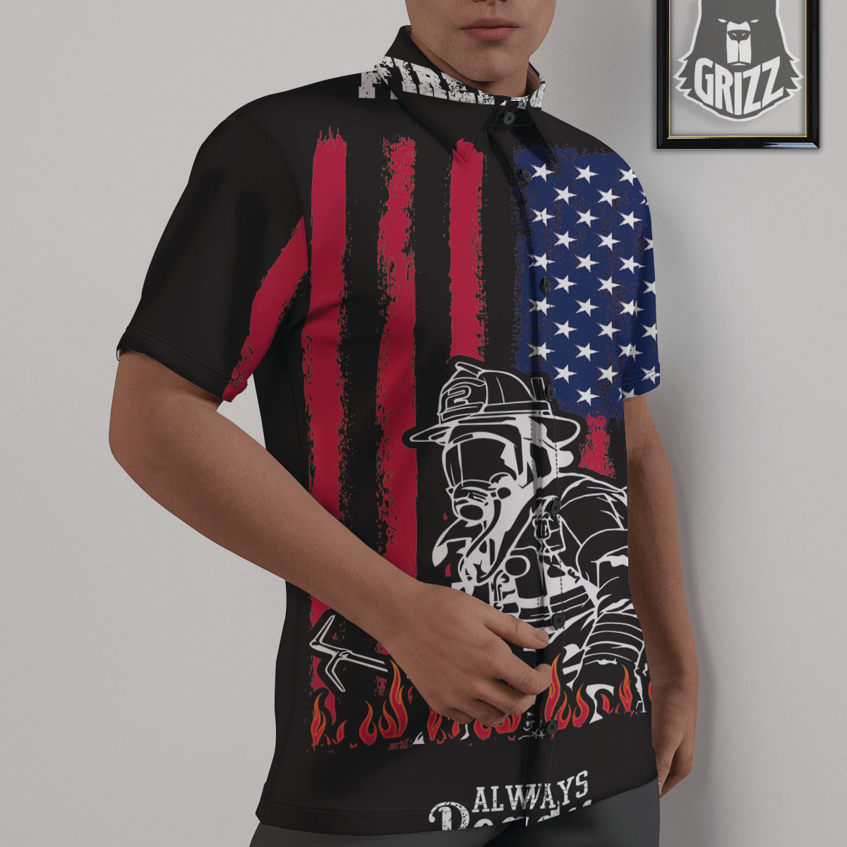 Firefighter Emblem American Print Untucked Shirts-grizzshop