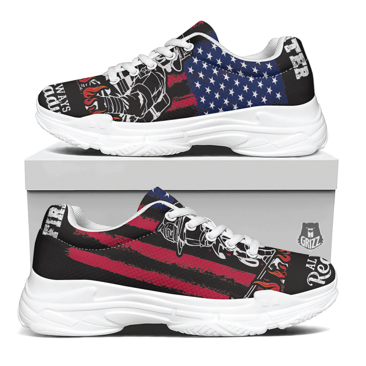 Firefighter Emblem American Print White Chunky Shoes-grizzshop