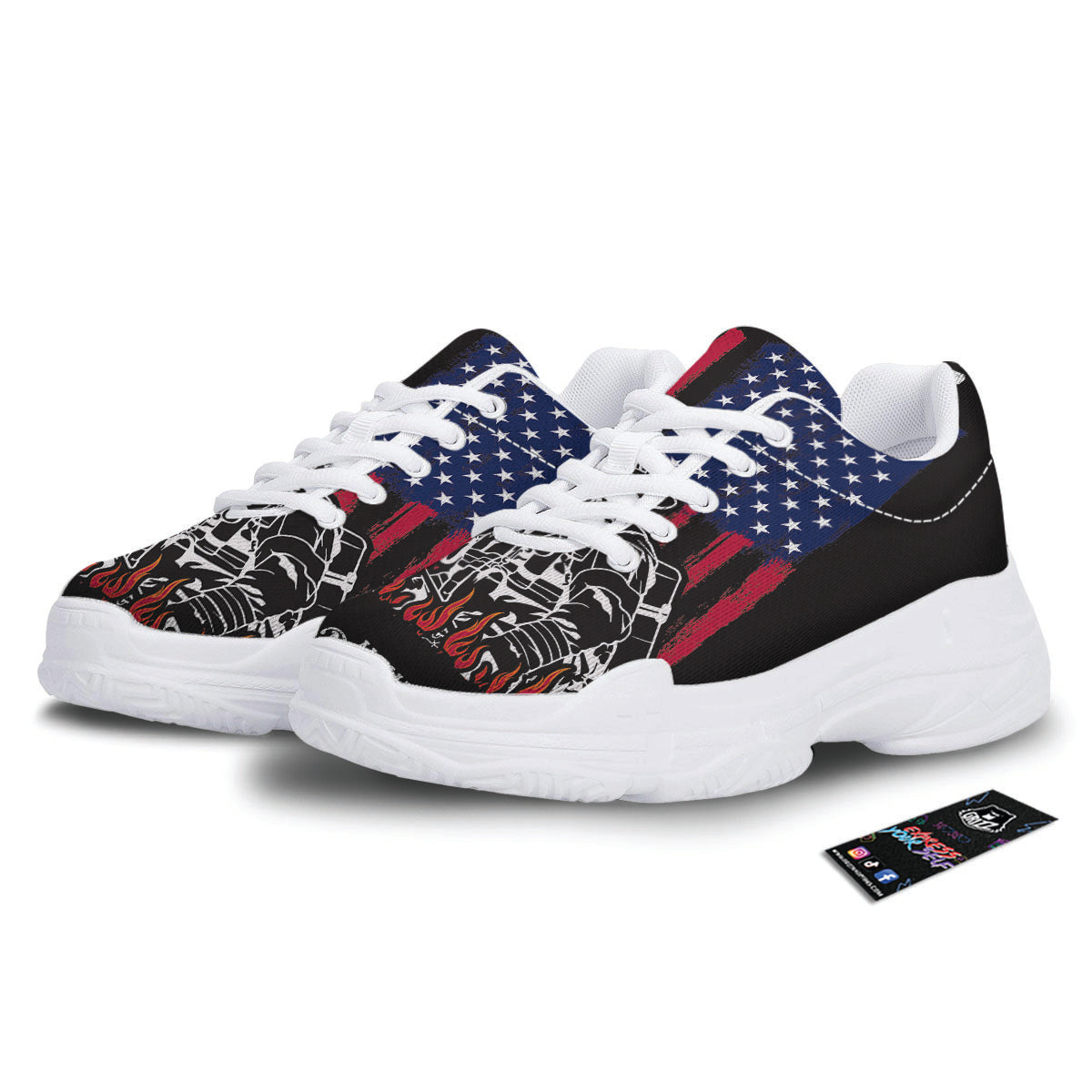 Firefighter Emblem American Print White Chunky Shoes-grizzshop