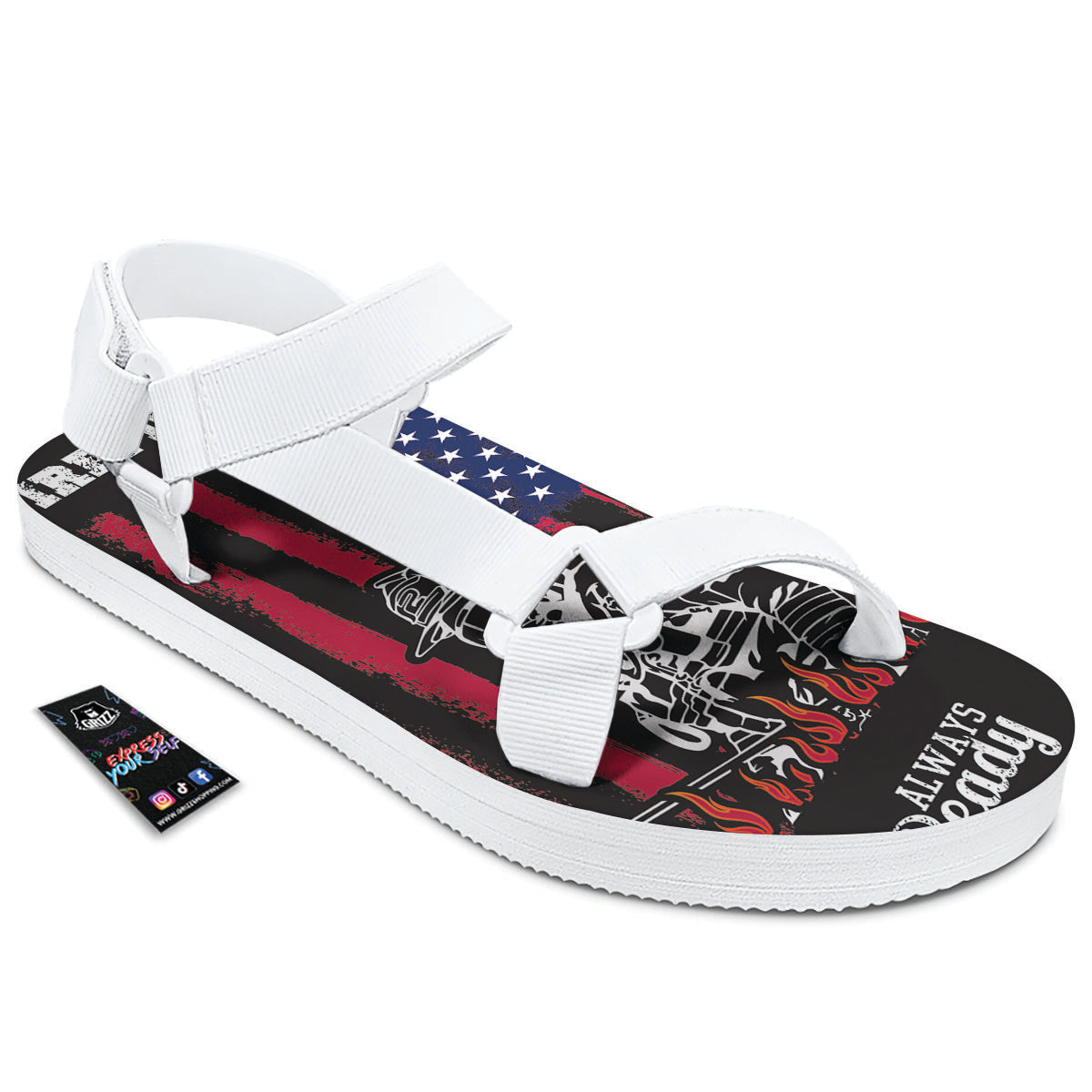 Firefighter Emblem American Print White Open Toe Sandals-grizzshop