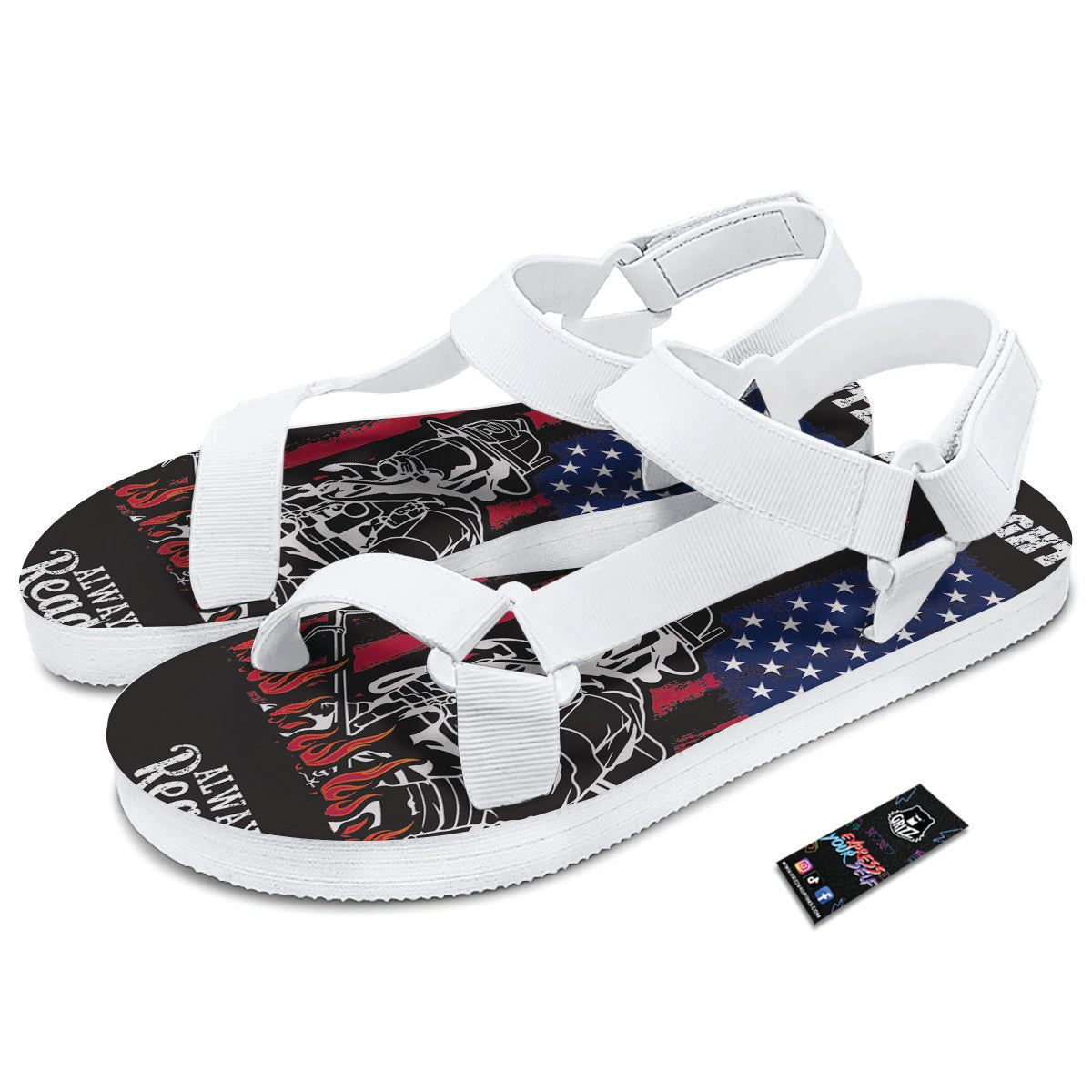 Firefighter Emblem American Print White Open Toe Sandals-grizzshop