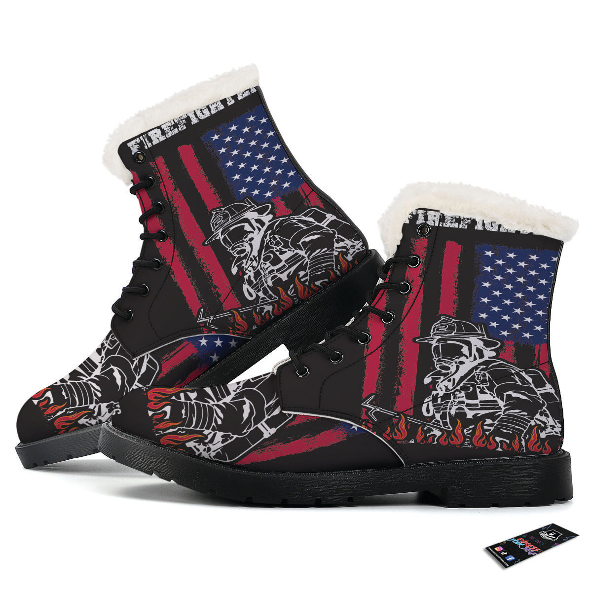 Firefighter Emblem American Print Winter Boots-grizzshop