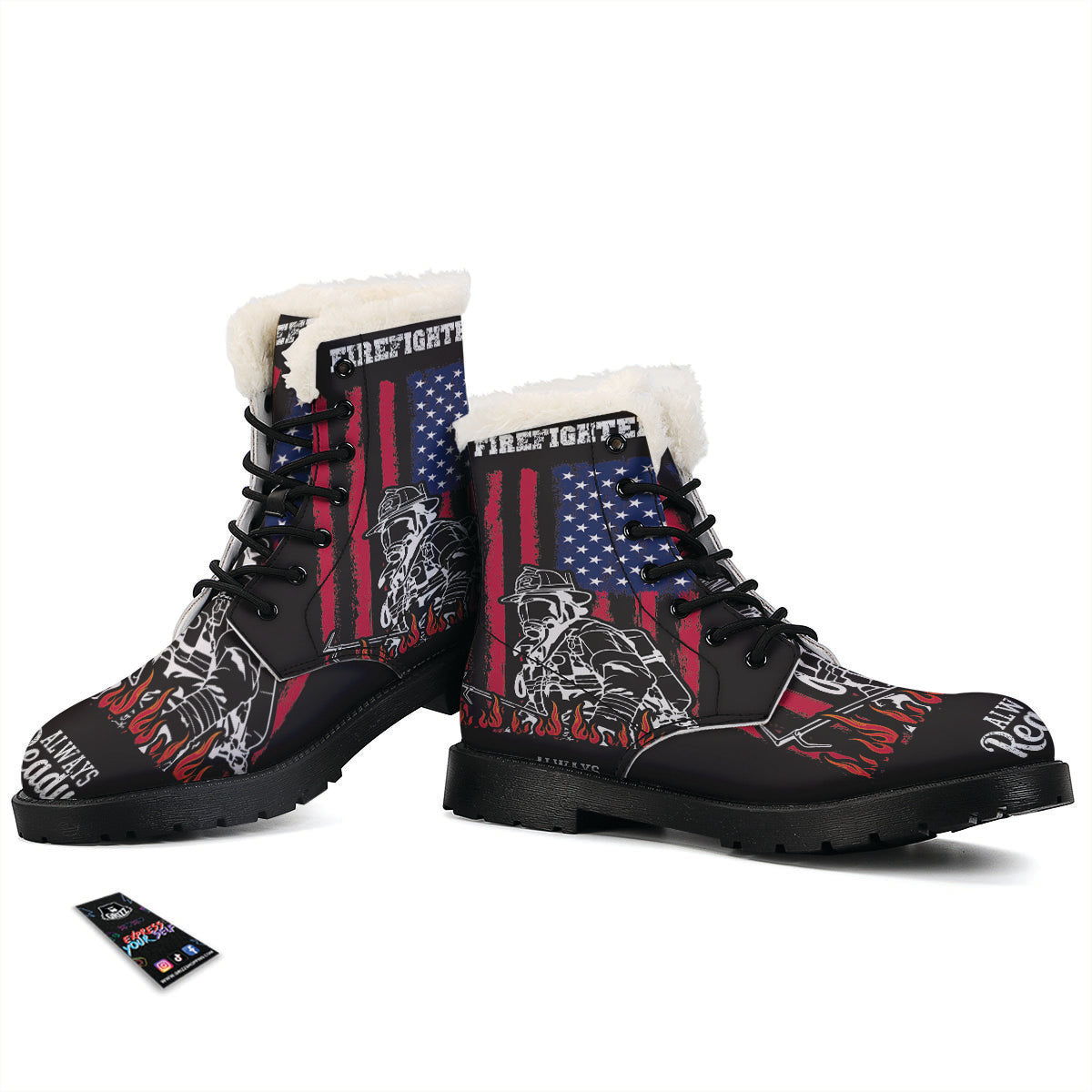 Firefighter Emblem American Print Winter Boots-grizzshop