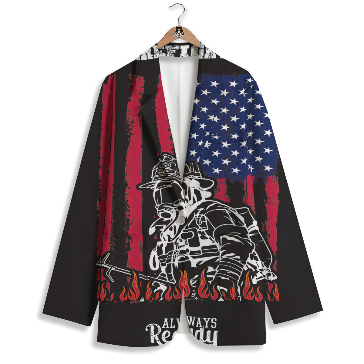 Firefighter Emblem American Print Women's Blazer-grizzshop