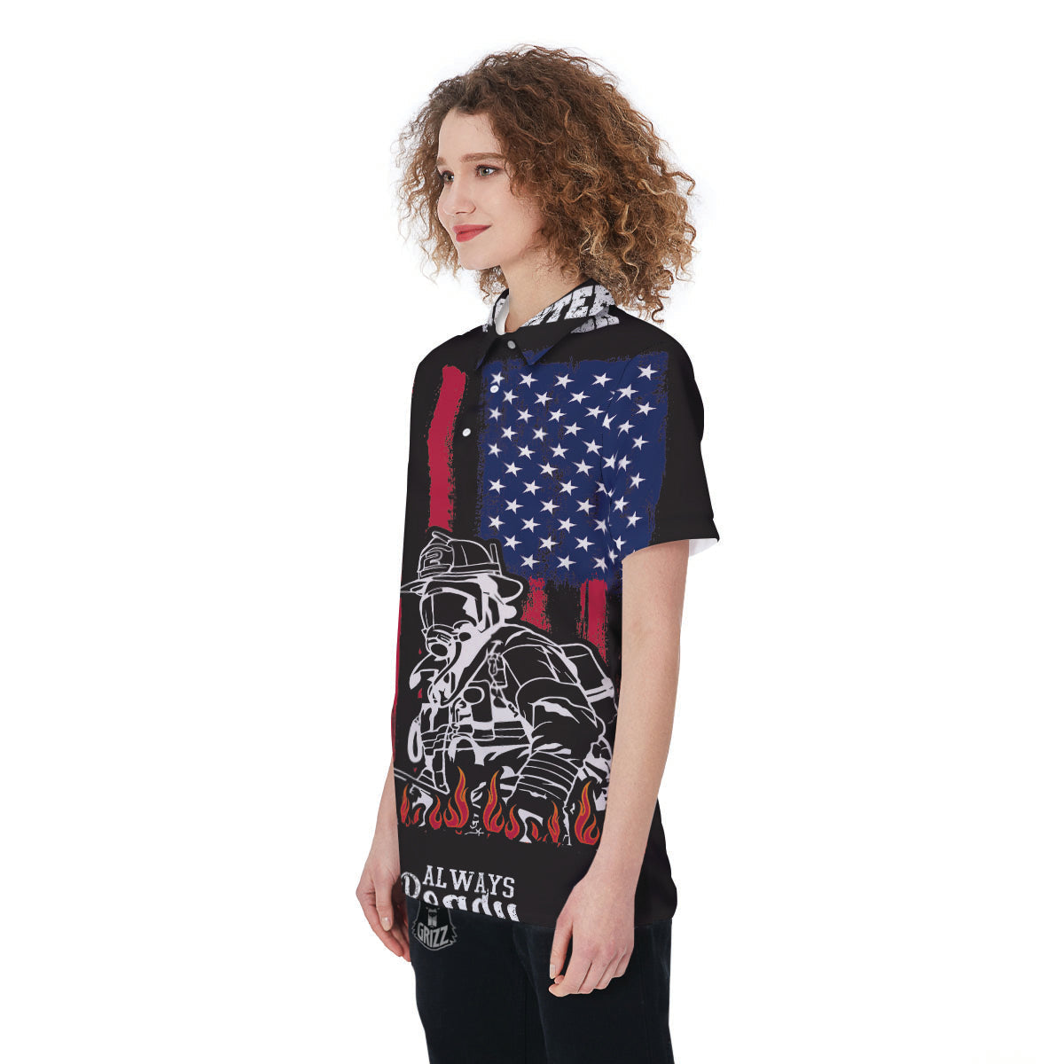 Firefighter Emblem American Print Women's Golf Shirts-grizzshop