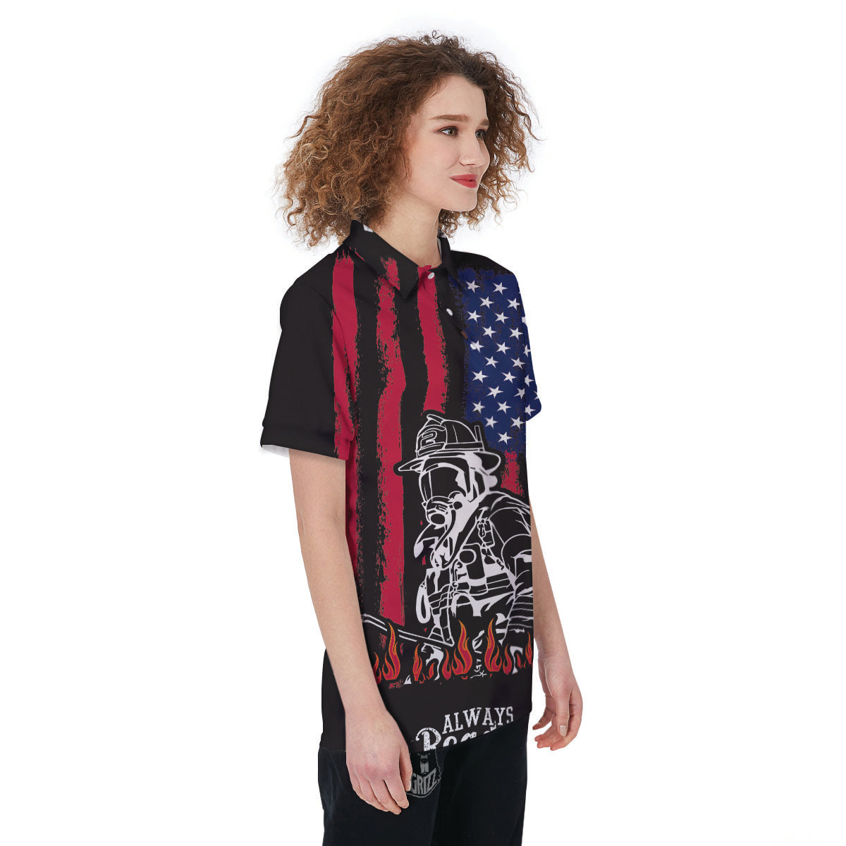 Firefighter Emblem American Print Women's Golf Shirts-grizzshop