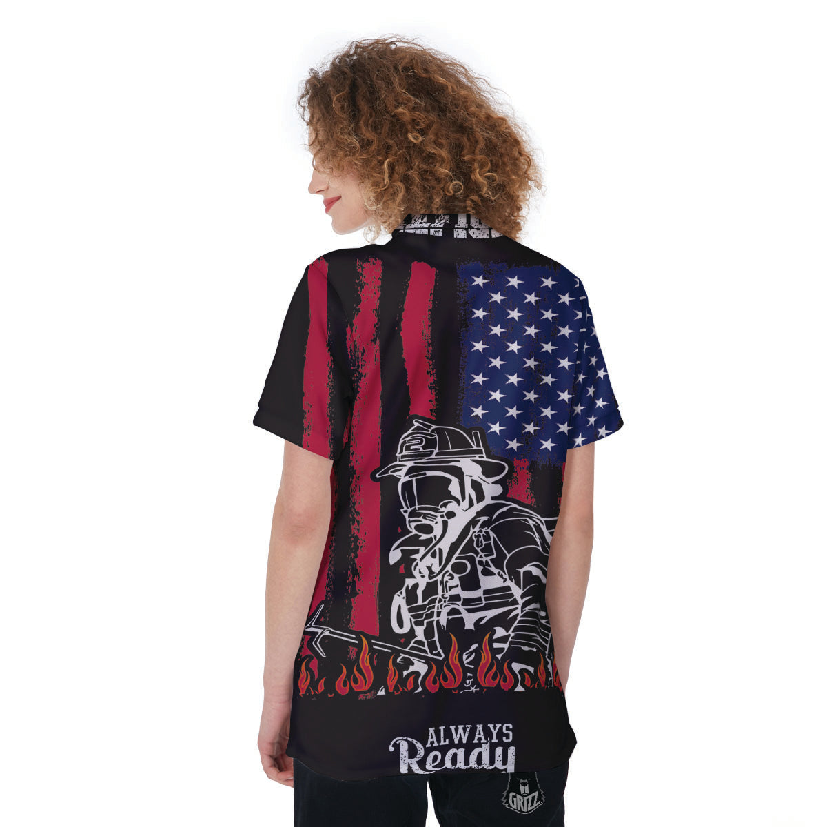 Firefighter Emblem American Print Women's Golf Shirts-grizzshop