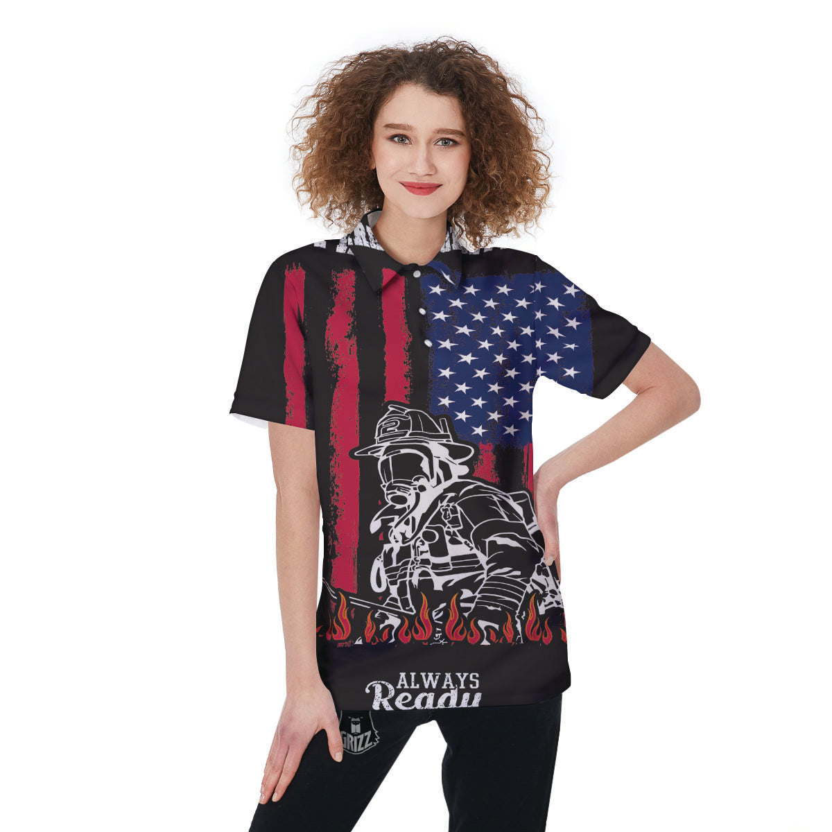 Firefighter Emblem American Print Women's Golf Shirts-grizzshop